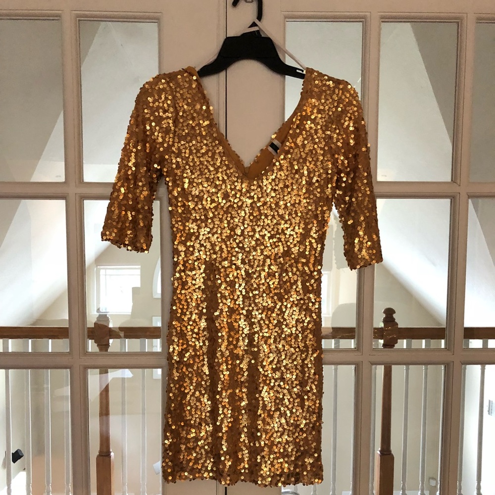 Gold sequin mini dress
